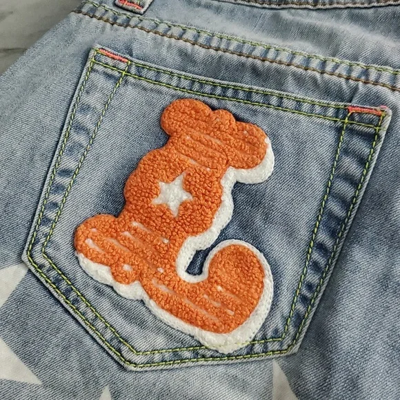 LalaBobo Light Wash Patched Lettered Y2K Jeans - Picture 10 of 10